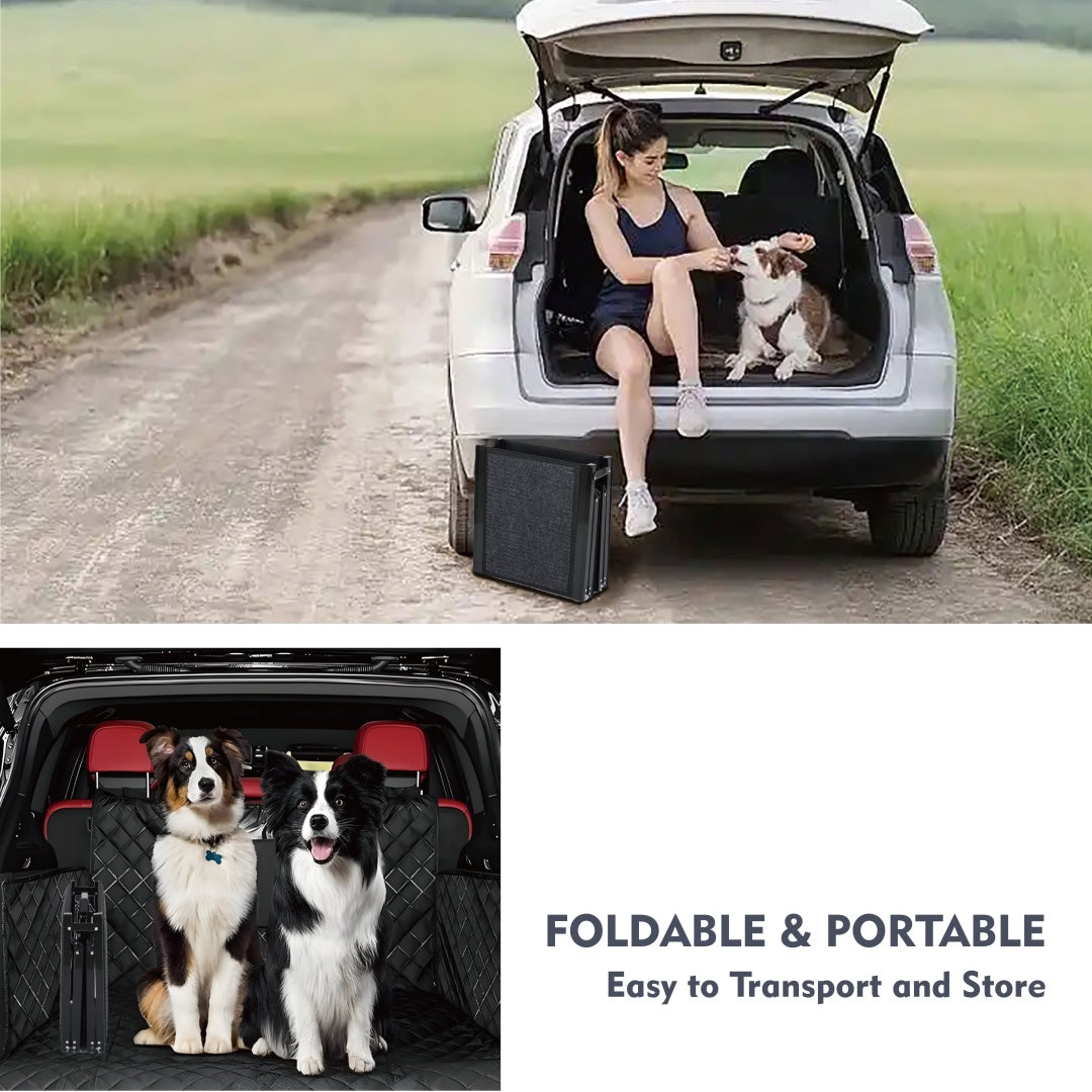 KFX-3029565 Folding Dog Ramp for Car - 65"x17" Pet Stair Ramp for SUVs and Trucks, Non-Slip Surface, Supports Up to 250 lbs