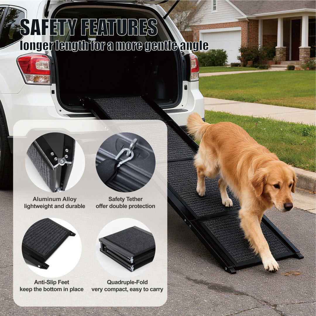 KFX-3029565 Folding Dog Ramp for Car - 65"x17" Pet Stair Ramp for SUVs and Trucks, Non-Slip Surface, Supports Up to 250 lbs