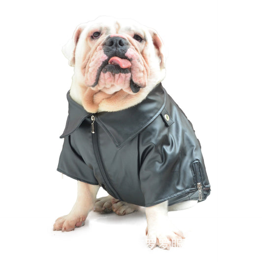 KFX-3030845 Cool PU Leather Dog Jacket for Autumn and Winter with Eagle Embroidery in Various Sizes and Colors