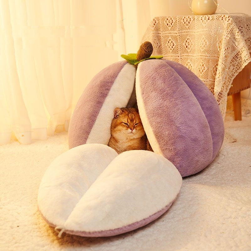 KFX-3031229 Cozy Cotton Cat Nest Bed with Semi-Closed Design in Purple, Available in Small and Large Sizes
