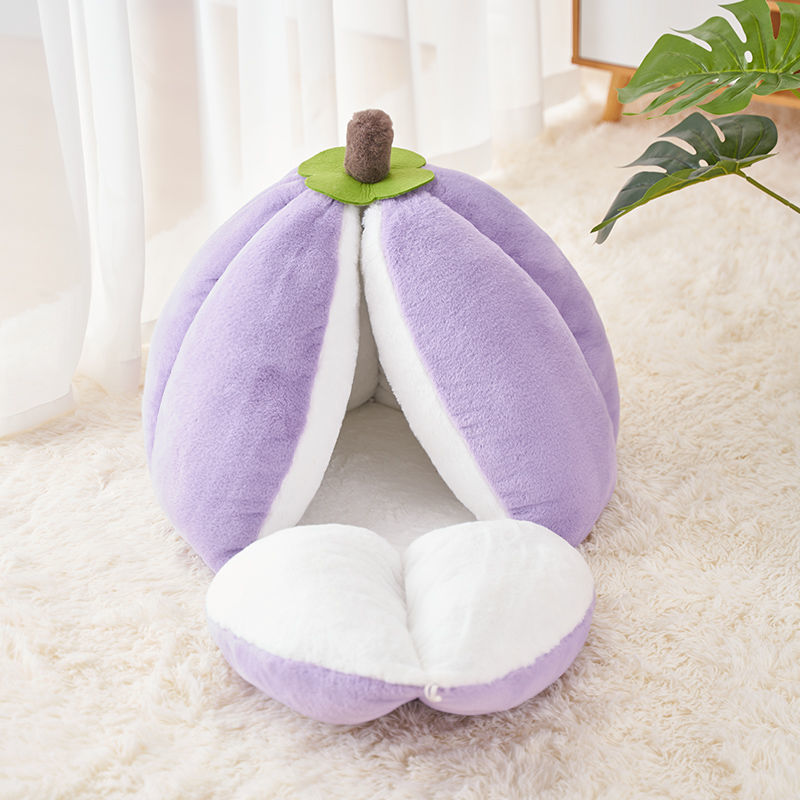 KFX-3031229 Cozy Cotton Cat Nest Bed with Semi-Closed Design in Purple, Available in Small and Large Sizes