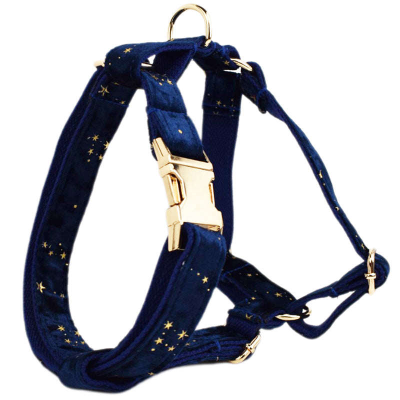 KFX-3032637 Velvet Fabric Dog Collar with Leash, Bow, Flower, Vest, and Poop Bag