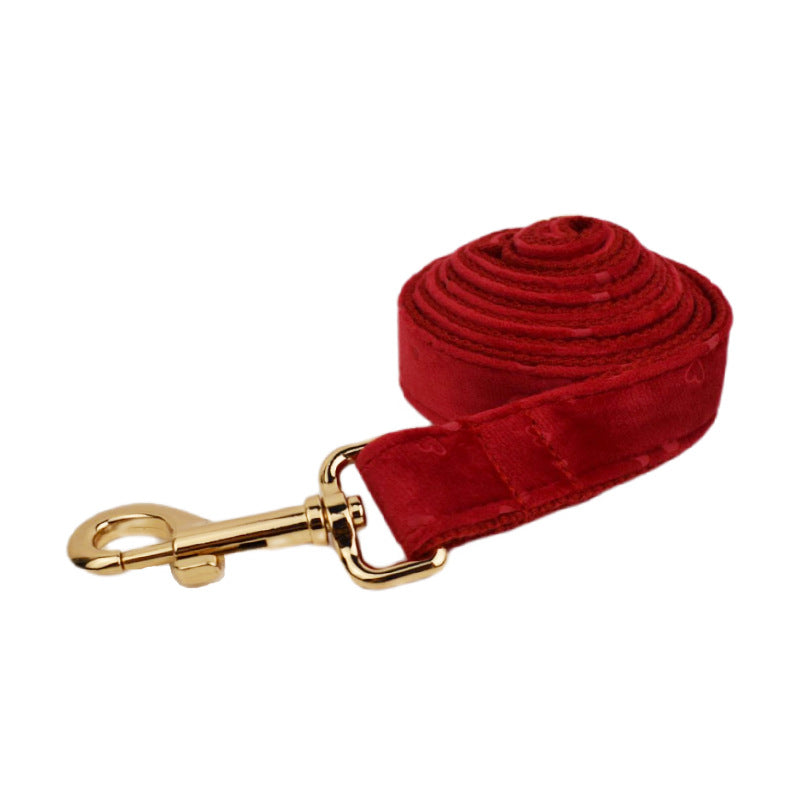 KFX-3032637 Velvet Fabric Dog Collar with Leash, Bow, Flower, Vest, and Poop Bag