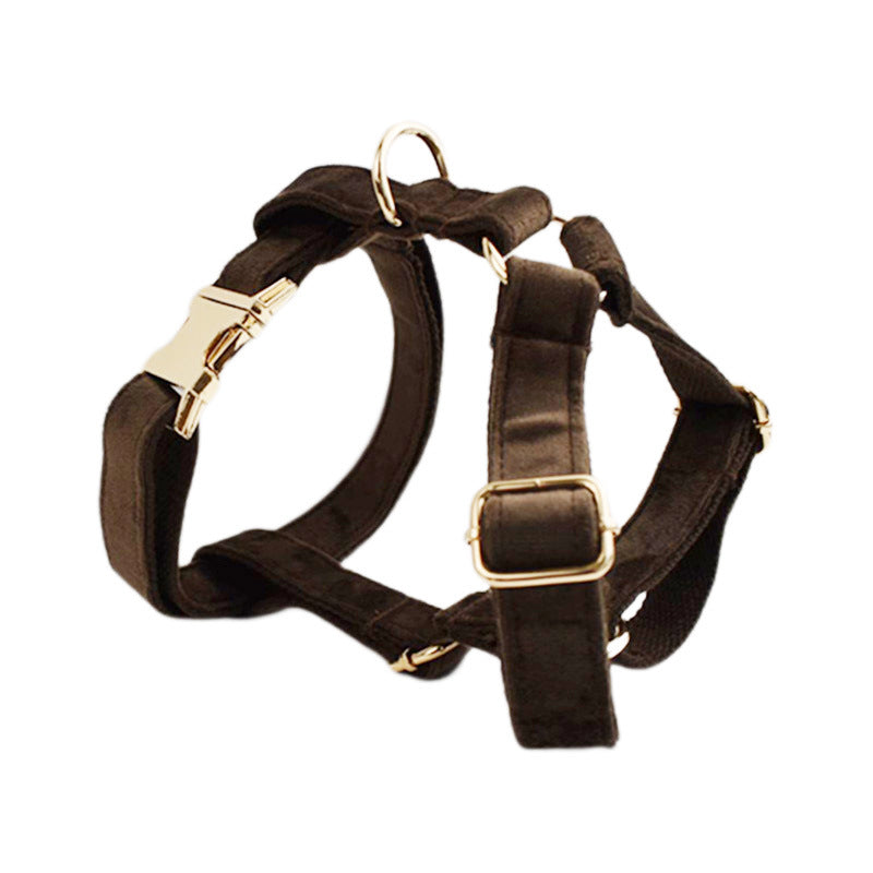 KFX-3032637 Velvet Fabric Dog Collar with Leash, Bow, Flower, Vest, and Poop Bag