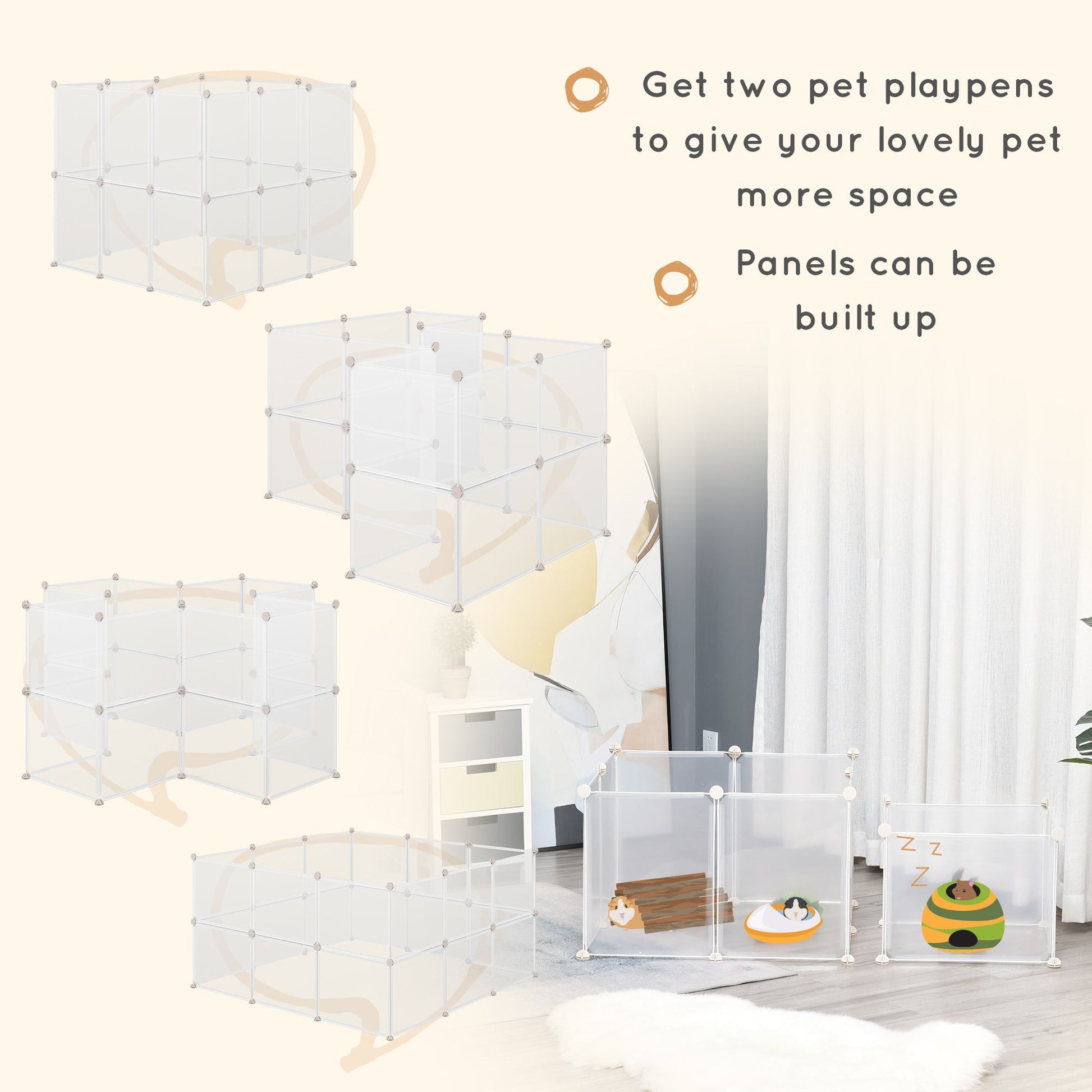 KFX-3034813 PawHut Adjustable Pet Playpen with Door for Small Animals, Multiple Configurations, Easy Assembly