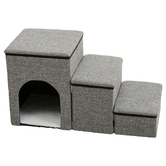 KFX-3035325 Foldable Pet Ladder for Dogs and Cats, Cloth Cat's Nest, 72x33x41cm, Available in Gray, Navy Blue, and Khaki