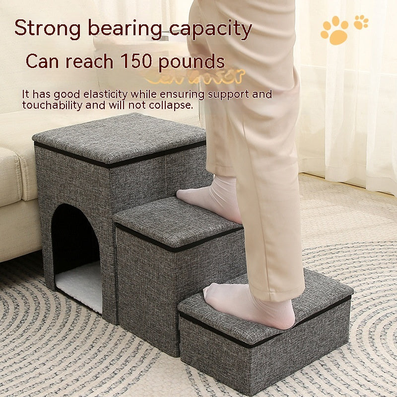 KFX-3035325 Foldable Pet Ladder for Dogs and Cats, Cloth Cat's Nest, 72x33x41cm, Available in Gray, Navy Blue, and Khaki