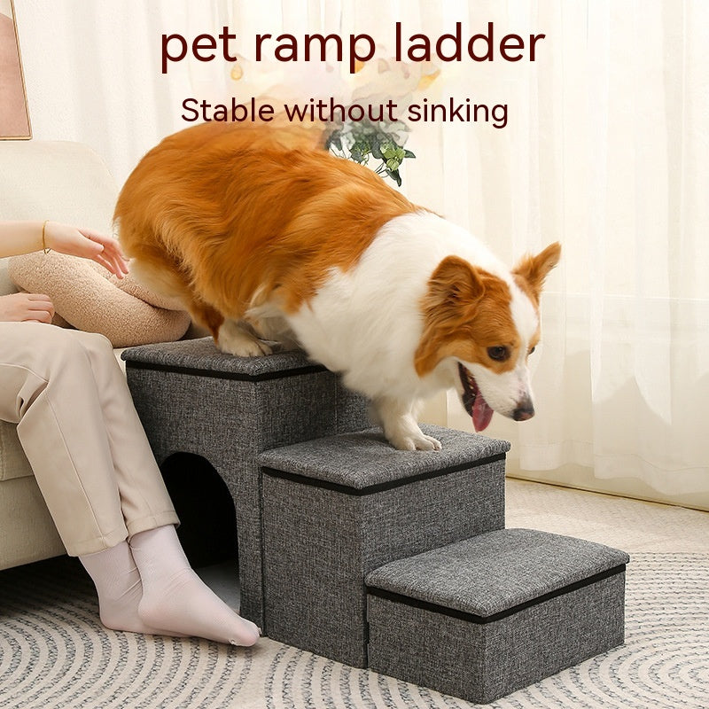 KFX-3035325 Foldable Pet Ladder for Dogs and Cats, Cloth Cat's Nest, 72x33x41cm, Available in Gray, Navy Blue, and Khaki