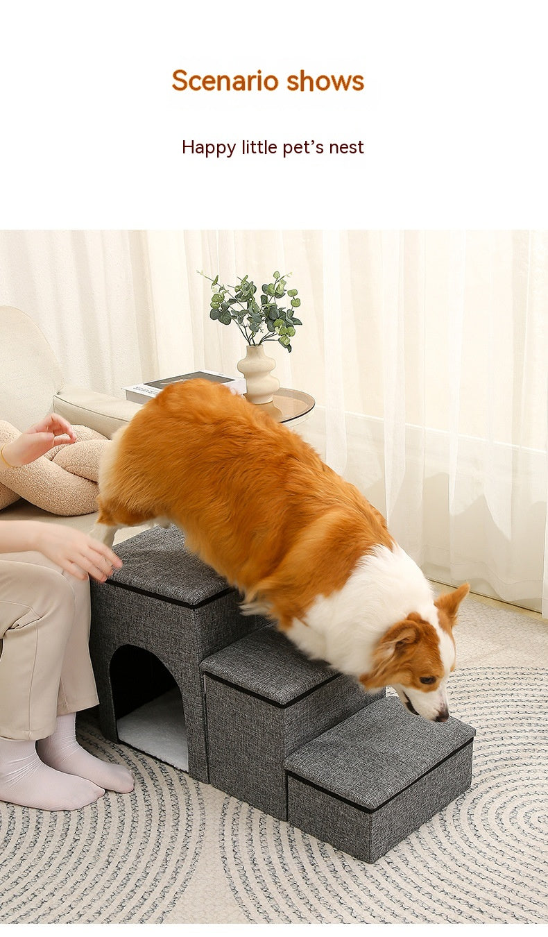 KFX-3035325 Foldable Pet Ladder for Dogs and Cats, Cloth Cat's Nest, 72x33x41cm, Available in Gray, Navy Blue, and Khaki