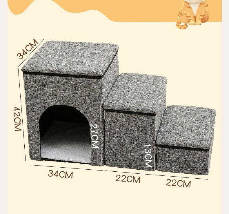 KFX-3035325 Foldable Pet Ladder for Dogs and Cats, Cloth Cat's Nest, 72x33x41cm, Available in Gray, Navy Blue, and Khaki