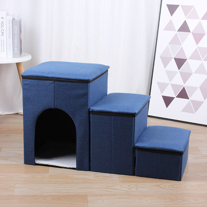 KFX-3035325 Foldable Pet Ladder for Dogs and Cats, Cloth Cat's Nest, 72x33x41cm, Available in Gray, Navy Blue, and Khaki
