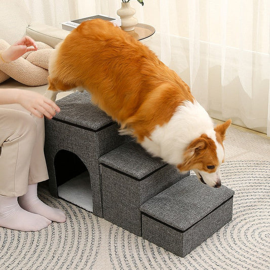 KFX-3035325 Foldable Pet Ladder for Dogs and Cats, Cloth Cat's Nest, 72x33x41cm, Available in Gray, Navy Blue, and Khaki