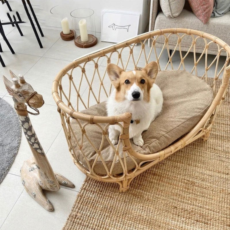 KFX-3035581 Handmade Rattan Woven Pet Bed Sofa for Small and Large Dogs