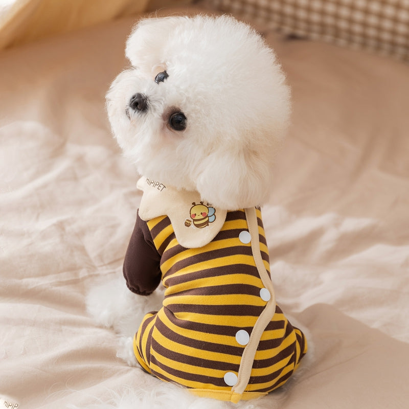 KFX-3035709 Cozy Dog and Cat Pajamas for Winter - Soft, Warm One-Piece Suits with Bee Design