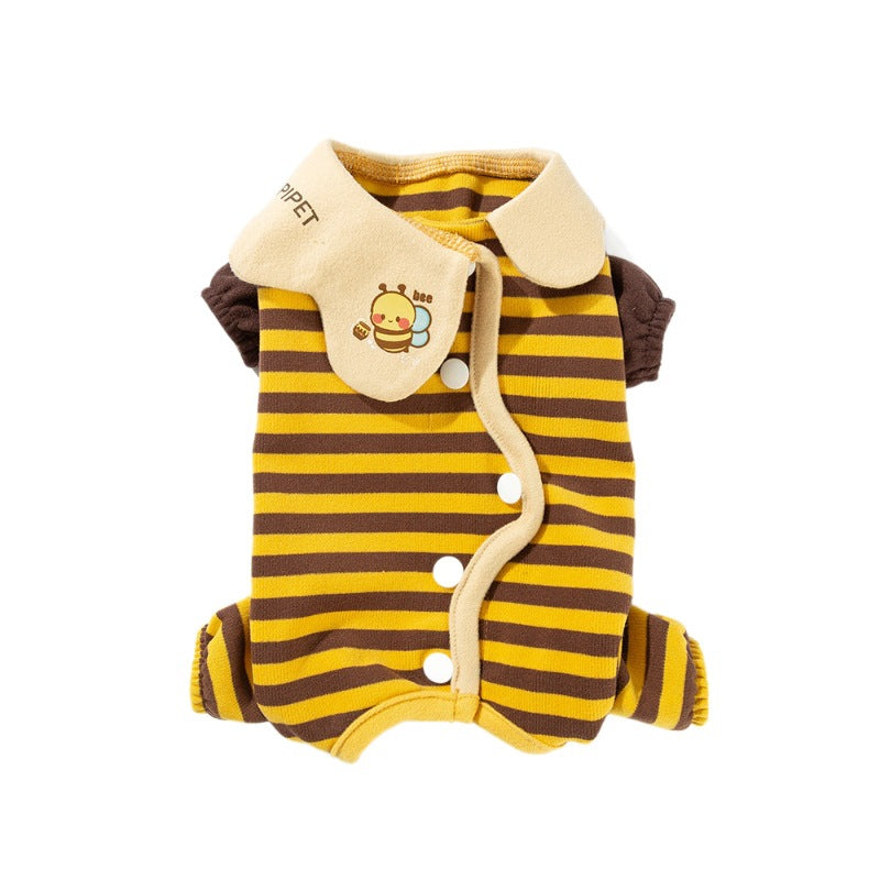 KFX-3035709 Cozy Dog and Cat Pajamas for Winter - Soft, Warm One-Piece Suits with Bee Design
