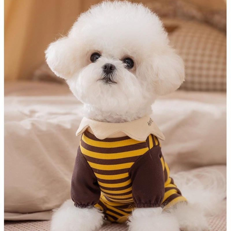 KFX-3035709 Cozy Dog and Cat Pajamas for Winter - Soft, Warm One-Piece Suits with Bee Design