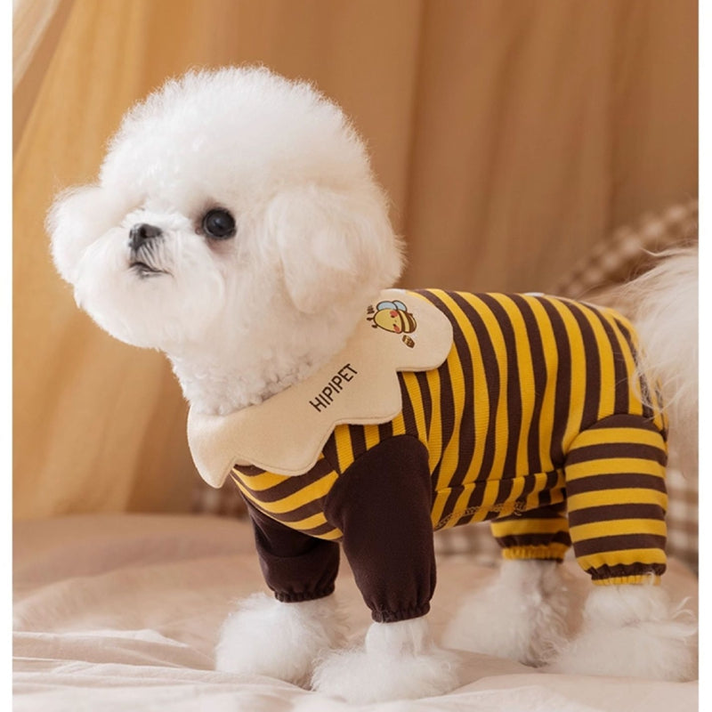 KFX-3035709 Cozy Dog and Cat Pajamas for Winter - Soft, Warm One-Piece Suits with Bee Design