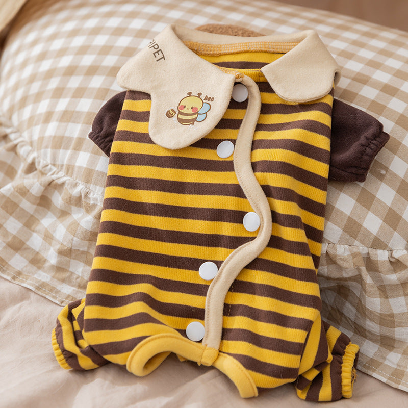 KFX-3035709 Cozy Dog and Cat Pajamas for Winter - Soft, Warm One-Piece Suits with Bee Design