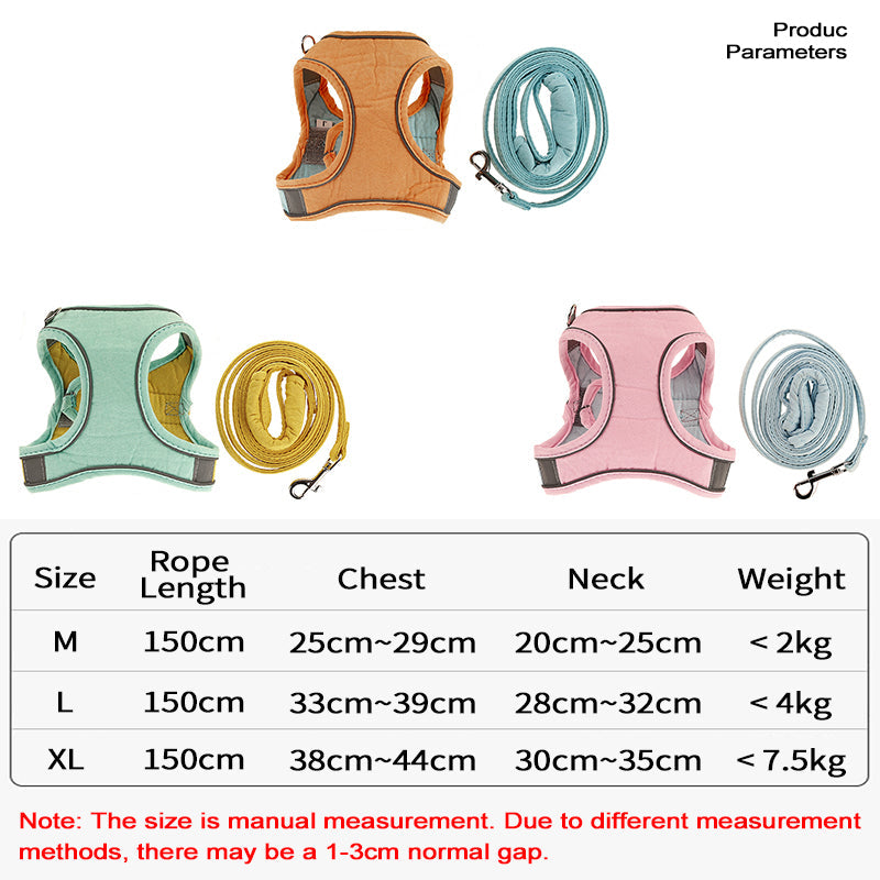 KFX-3036221 Stylish Cat Vest Harness with Walking Rope - Suede Fabric, Adjustable Fit, Safe and Comfortable