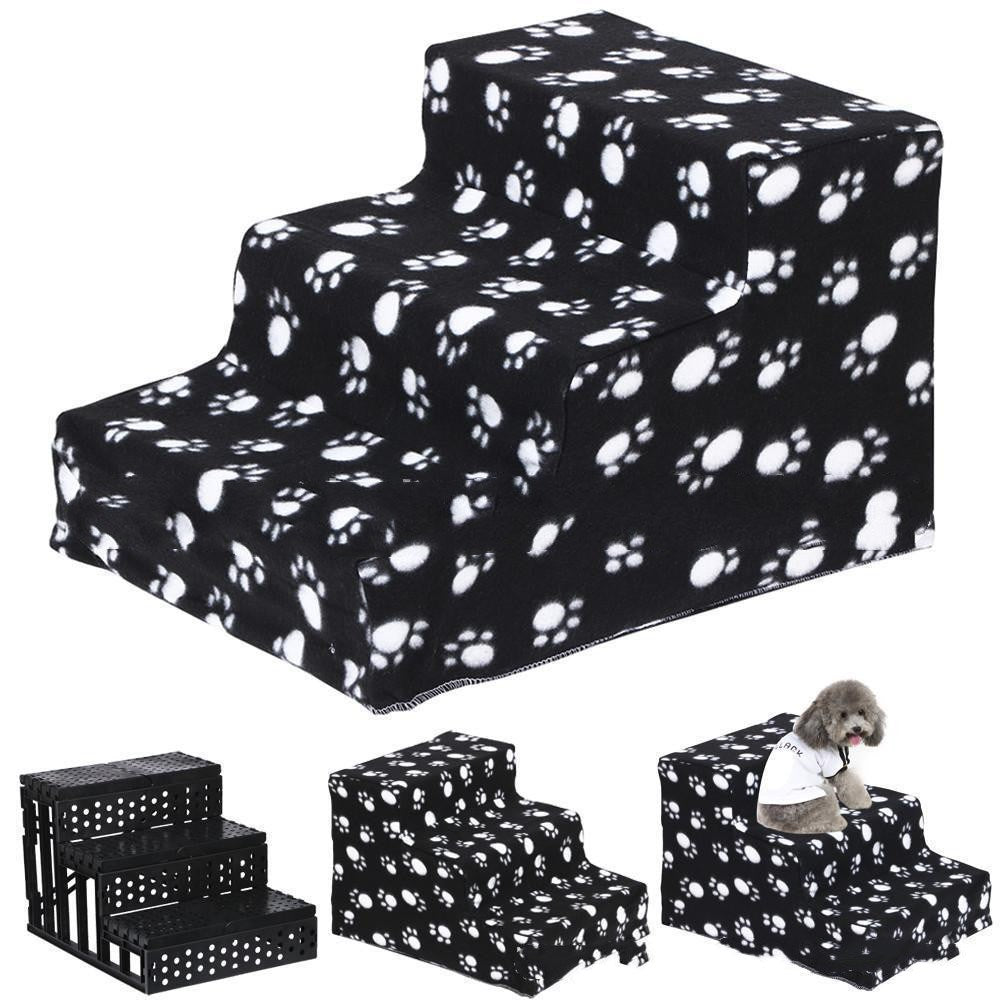 KFX-3040189 Pet Climbing Ladder with Plush Cover for Easy Access to Sofas and Beds, Supports Up to 70 lbs
