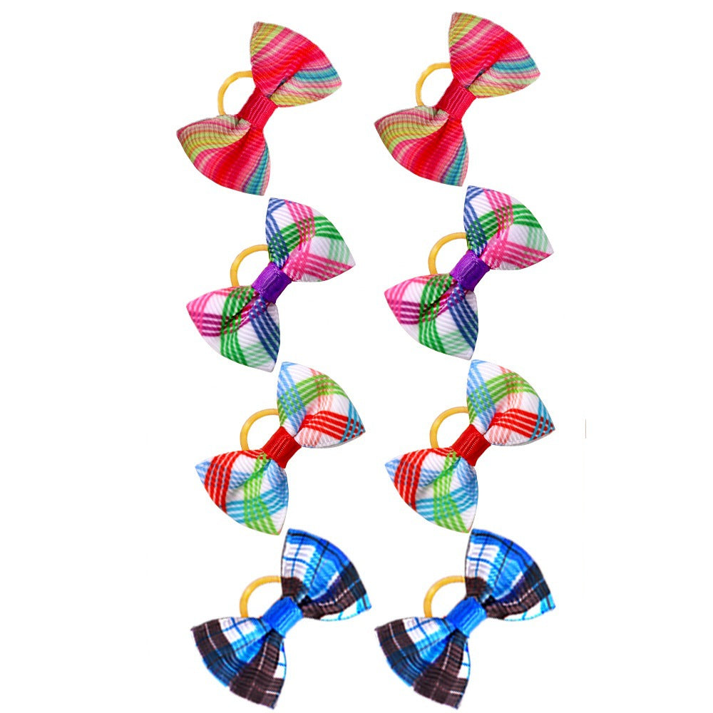 KFX-3041725 Plaid Bow Pet Head Flower Accessory for Stylish Decoration