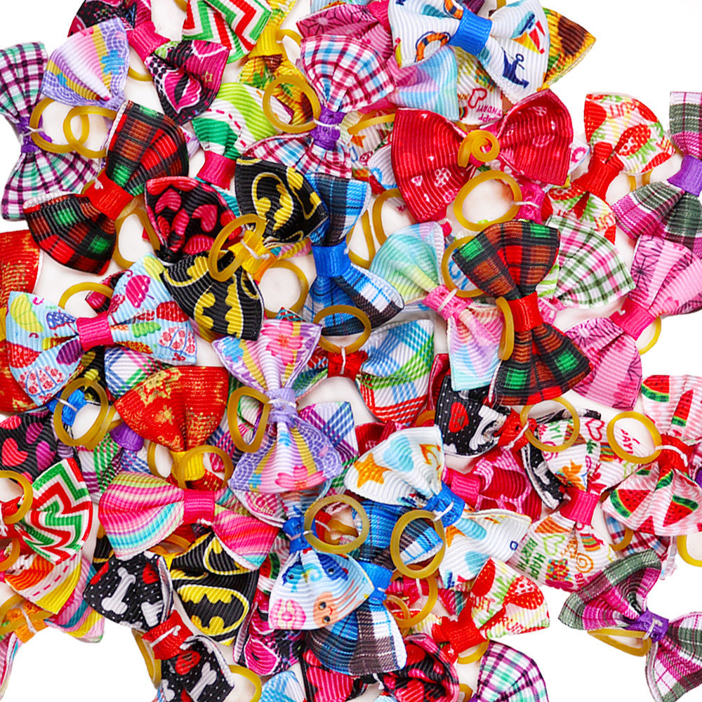 KFX-3041725 Plaid Bow Pet Head Flower Accessory for Stylish Decoration