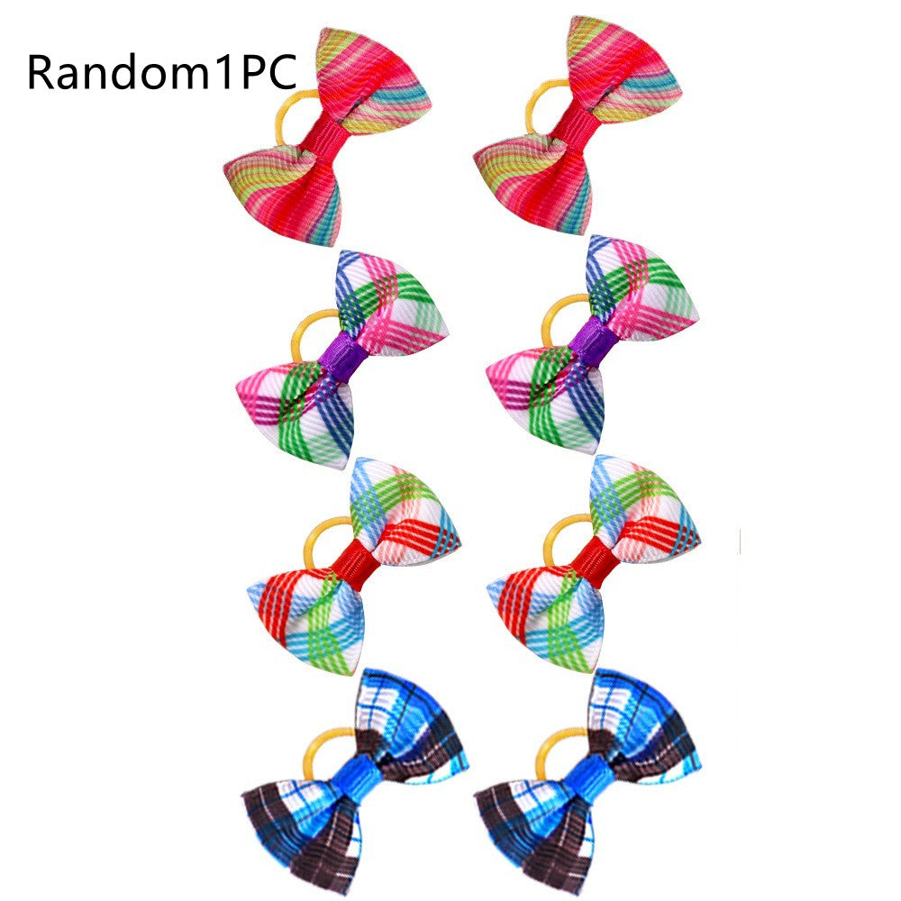 KFX-3041725 Plaid Bow Pet Head Flower Accessory for Stylish Decoration