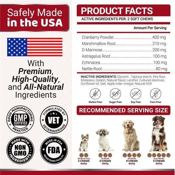 KFX-3042749 Cranberry Chews for Dogs - Natural UTI Support & Bladder Health - 170 Treats