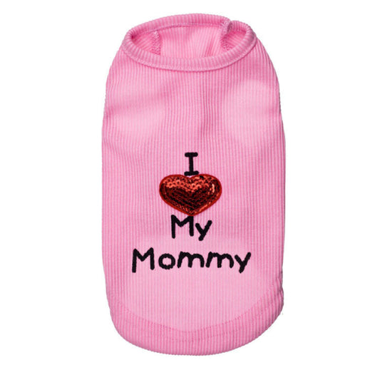KFX-3043261 I Love Mom Pure Cotton Dog Vest in Black, White, and Pink - Sizes XXS to L