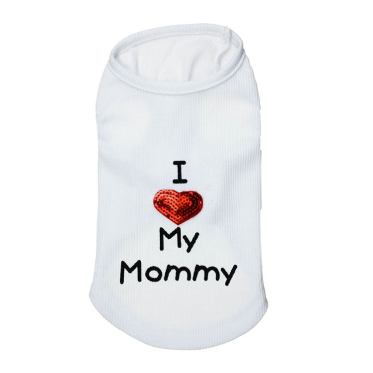 KFX-3043261 I Love Mom Pure Cotton Dog Vest in Black, White, and Pink - Sizes XXS to L