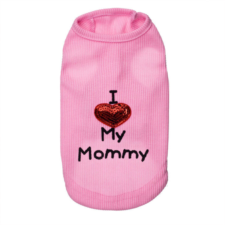 KFX-3043261 I Love Mom Pure Cotton Dog Vest in Black, White, and Pink - Sizes XXS to L