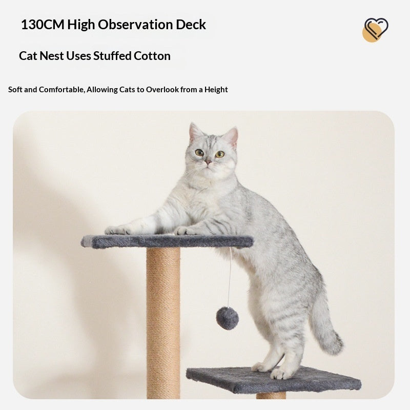 KFX-3044285 Cat Tree with Dedicated Bed - Wood Minimalist Design in Light Gray, Dark Gray, and Beige, 55x38x132 cm