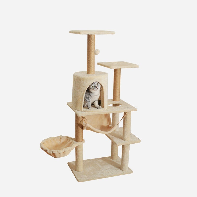 KFX-3044285 Cat Tree with Dedicated Bed - Wood Minimalist Design in Light Gray, Dark Gray, and Beige, 55x38x132 cm