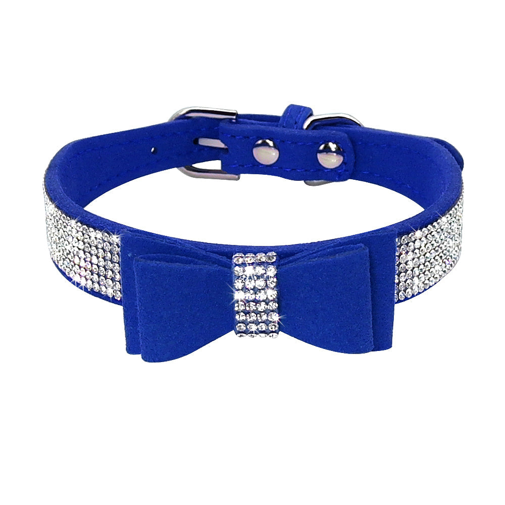 KFX-3044669 Korean Velvet Pet Leash with Rhinestone Bow Tie Design for Small and Medium Pets