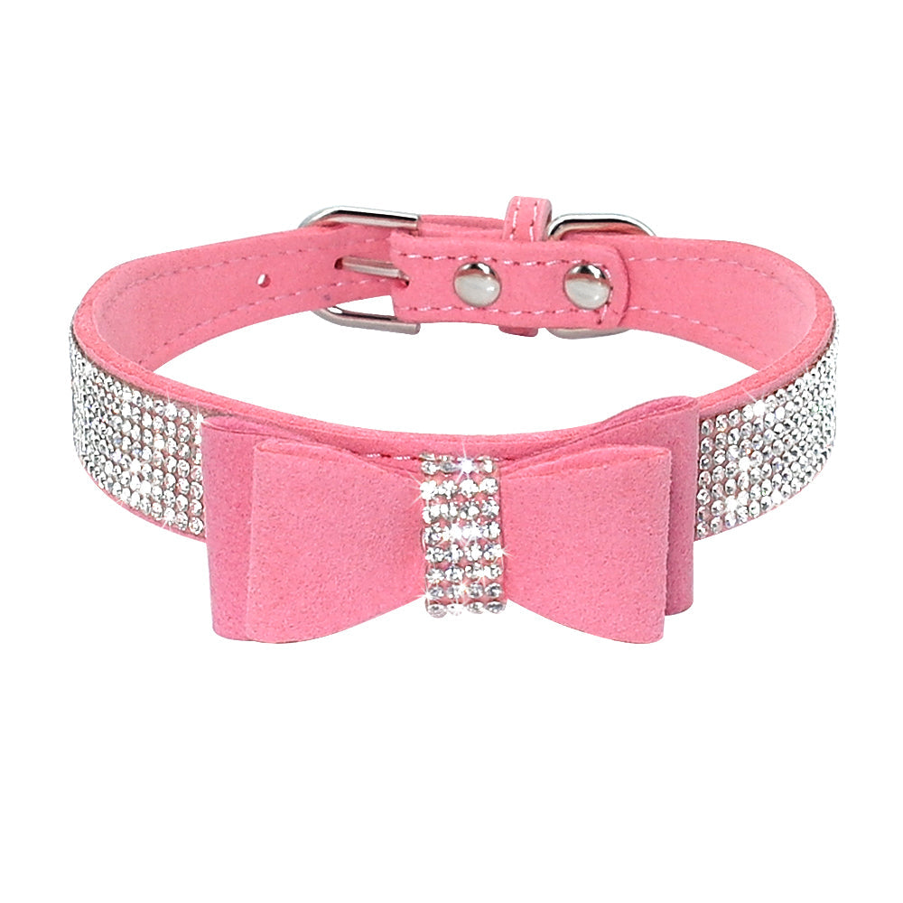 KFX-3044669 Korean Velvet Pet Leash with Rhinestone Bow Tie Design for Small and Medium Pets