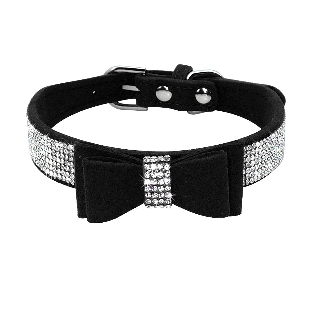 KFX-3044669 Korean Velvet Pet Leash with Rhinestone Bow Tie Design for Small and Medium Pets