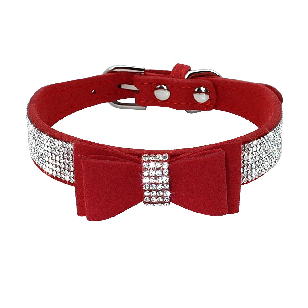 KFX-3044669 Korean Velvet Pet Leash with Rhinestone Bow Tie Design for Small and Medium Pets