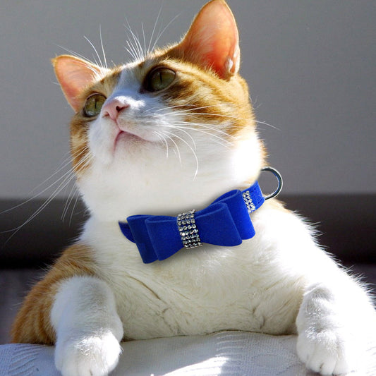 KFX-3044669 Korean Velvet Pet Leash with Rhinestone Bow Tie Design for Small and Medium Pets