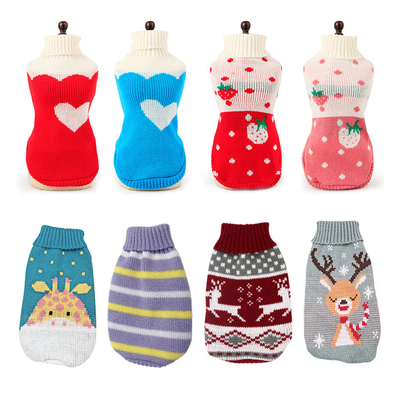 KFX-3045053 Cozy Wool Dog Sweater with Stripes and Deer Design - Multiple Sizes Available
