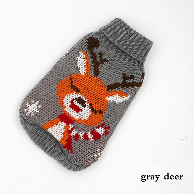 KFX-3045053 Cozy Wool Dog Sweater with Stripes and Deer Design - Multiple Sizes Available