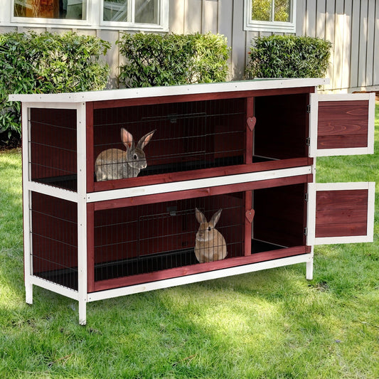 KFX-3046333 54" Elevated 2-Story Weatherproof Wooden Rabbit Hutch with Enclosed Run and Easy Clean Trays