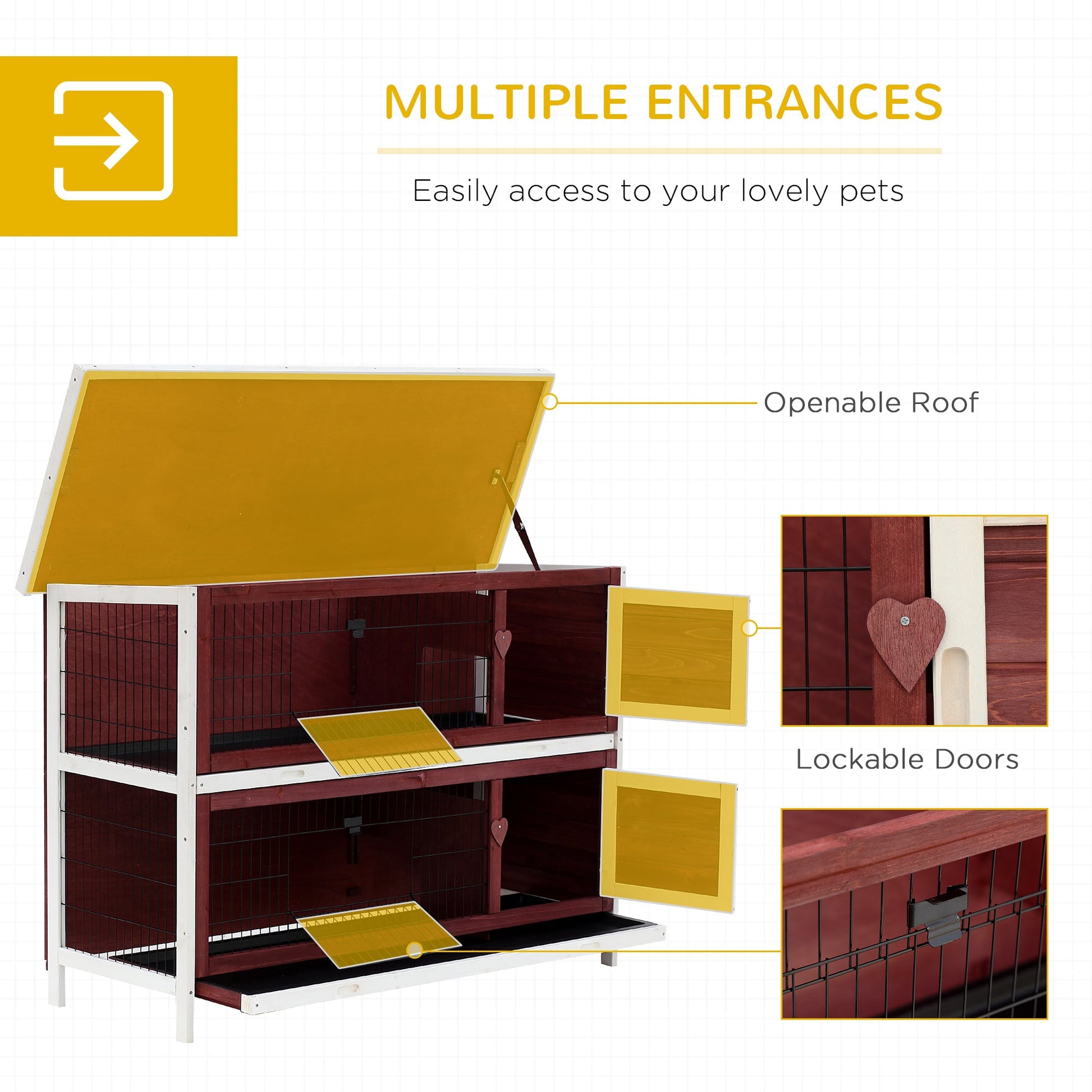 KFX-3046333 54" Elevated 2-Story Weatherproof Wooden Rabbit Hutch with Enclosed Run and Easy Clean Trays