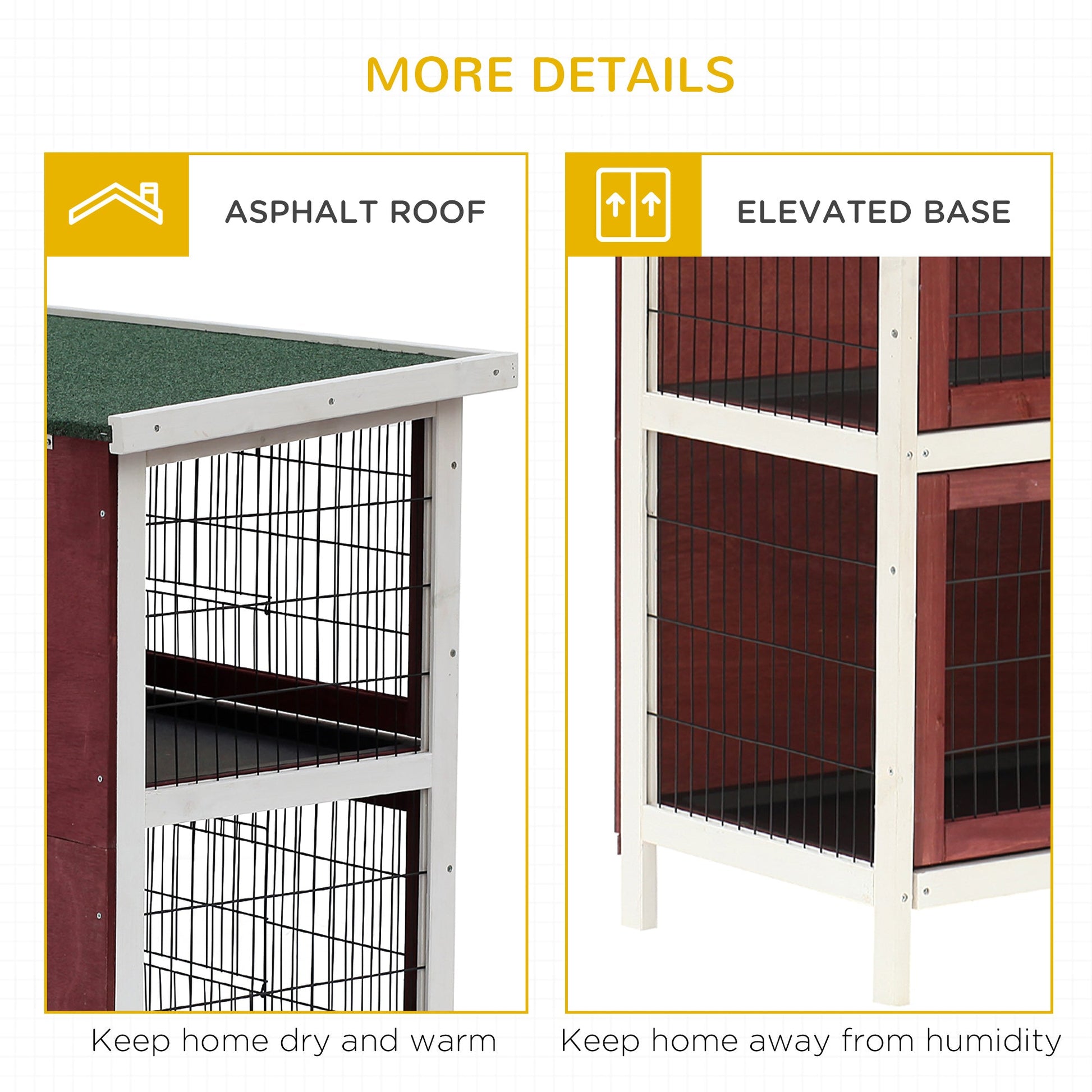 KFX-3046333 54" Elevated 2-Story Weatherproof Wooden Rabbit Hutch with Enclosed Run and Easy Clean Trays