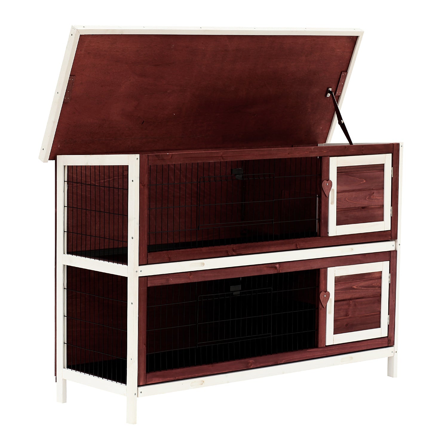 KFX-3046333 54" Elevated 2-Story Weatherproof Wooden Rabbit Hutch with Enclosed Run and Easy Clean Trays