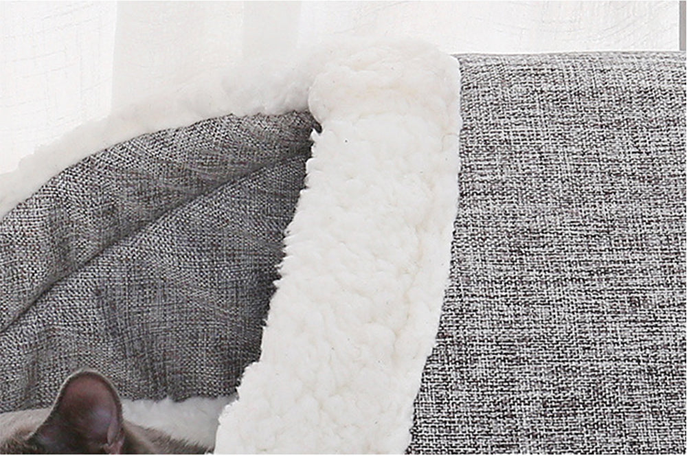 KFX-3046717 Cozy Cloth Dog and Cat Kennel for Autumn and Winter, Beige and Gray, 46x35x30cm, Suitable for Pets Under 7.5kg