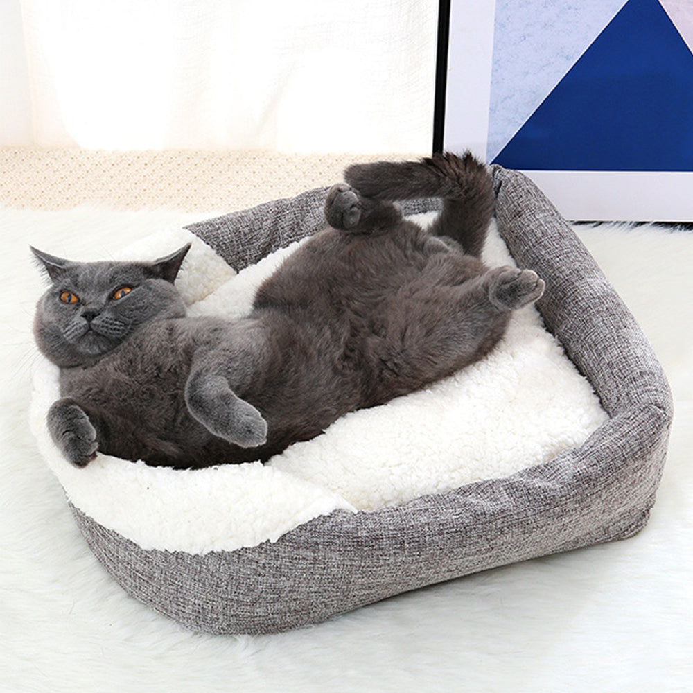 KFX-3046717 Cozy Cloth Dog and Cat Kennel for Autumn and Winter, Beige and Gray, 46x35x30cm, Suitable for Pets Under 7.5kg