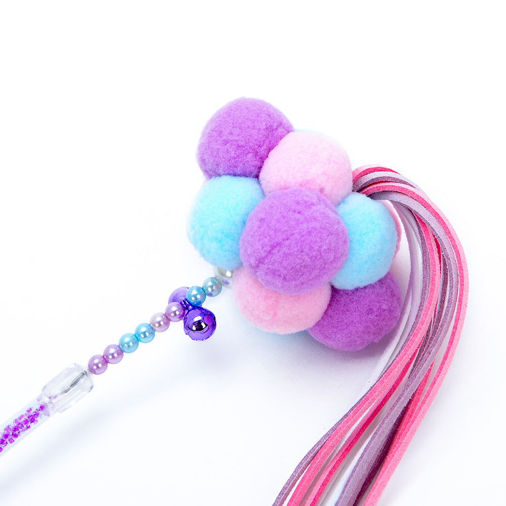 KFX-3047485 Three-Color Cat Ball Teaser Stick with Foldable Ears for Playful Fun
