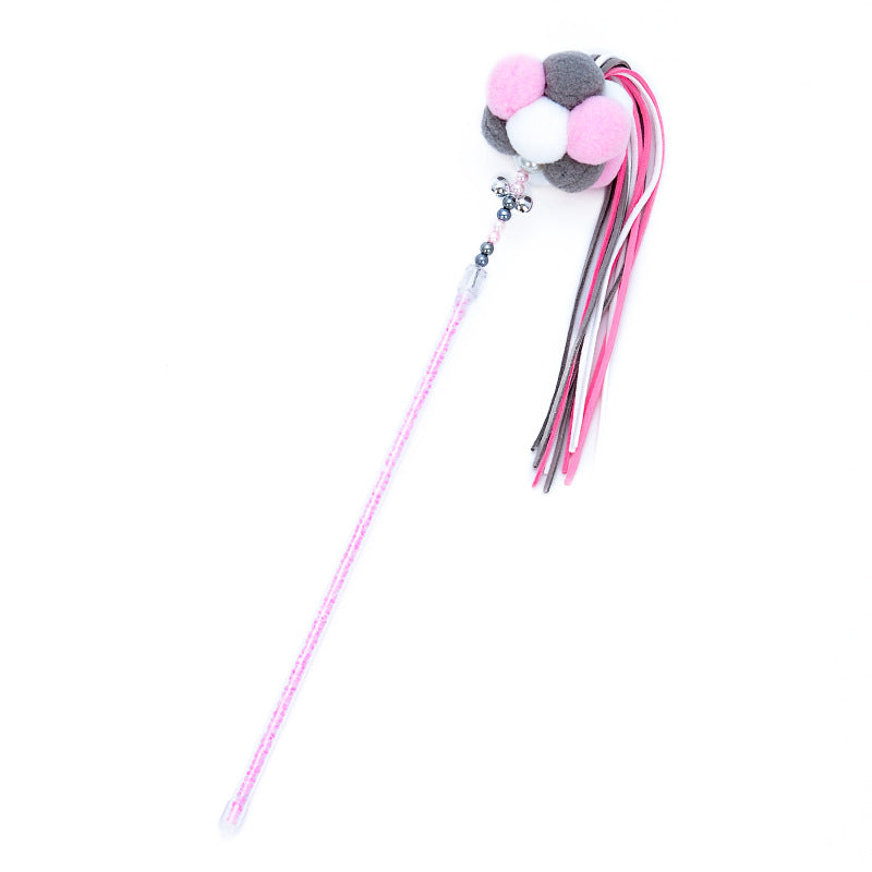 KFX-3047485 Three-Color Cat Ball Teaser Stick with Foldable Ears for Playful Fun