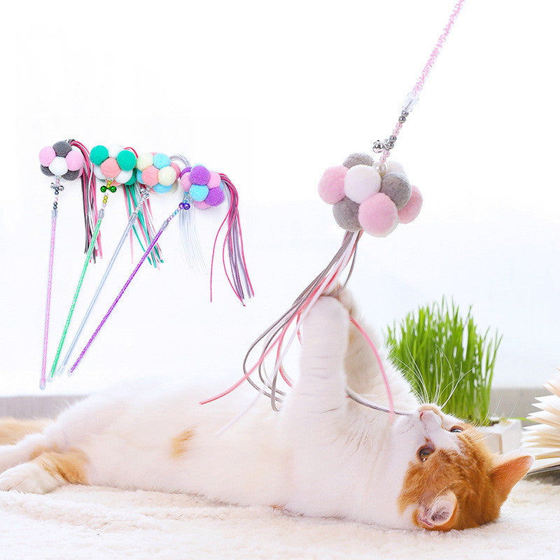 KFX-3047485 Three-Color Cat Ball Teaser Stick with Foldable Ears for Playful Fun