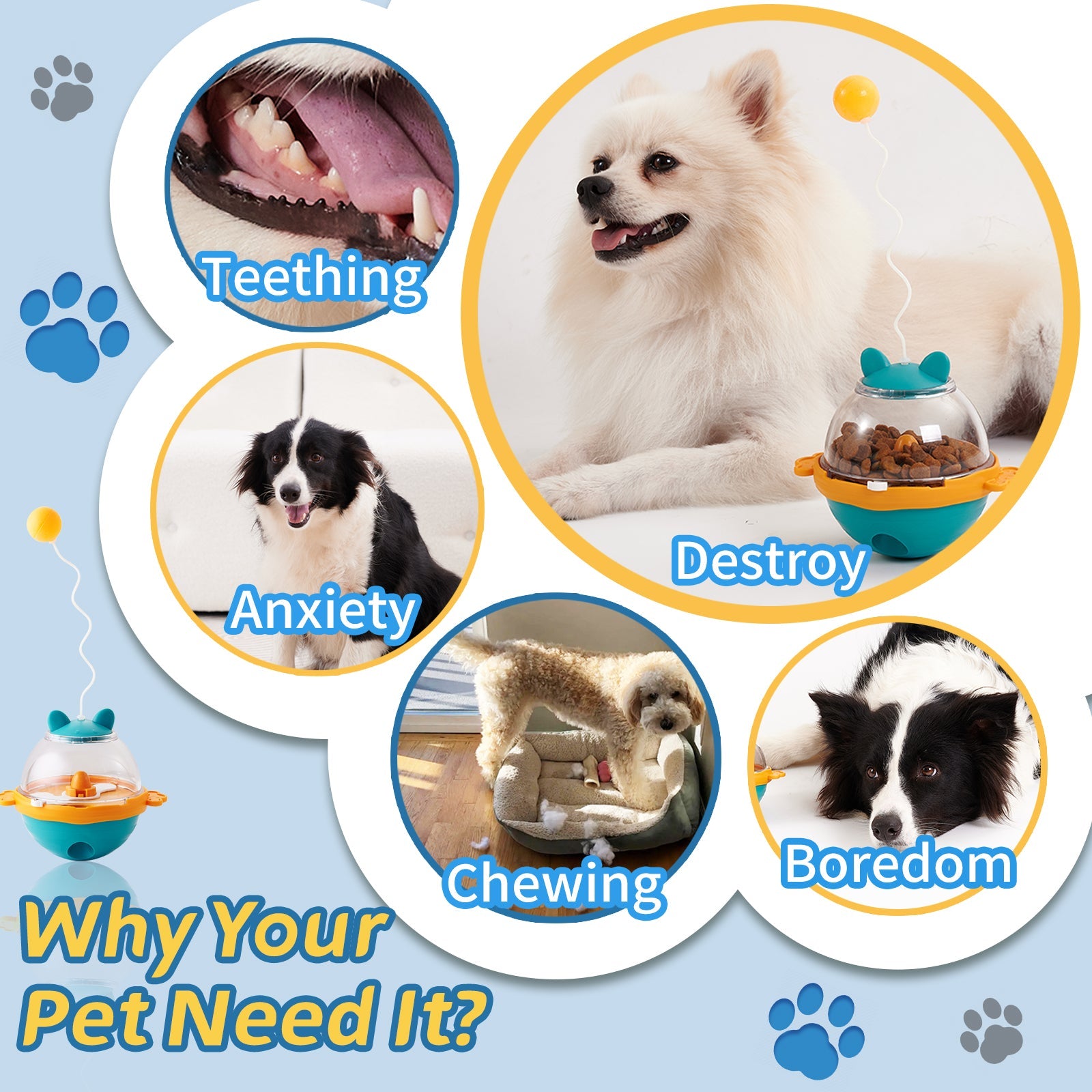 KFX-3049917 Interactive Food Dispensing Tumbler Toy for Dogs and Cats, IQ-Boosting Slow Feeder Treat Ball